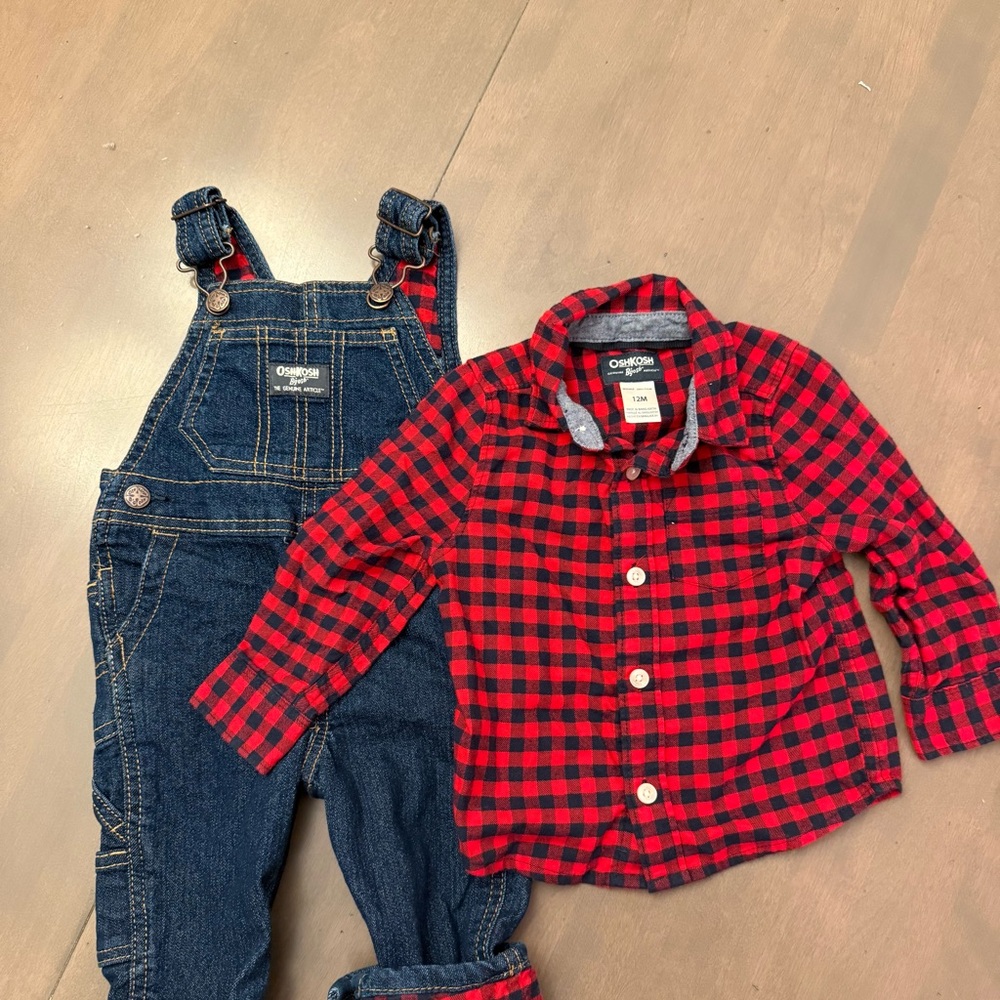 OshKosh B'gosh Red and Blue Overalls Set NWOT